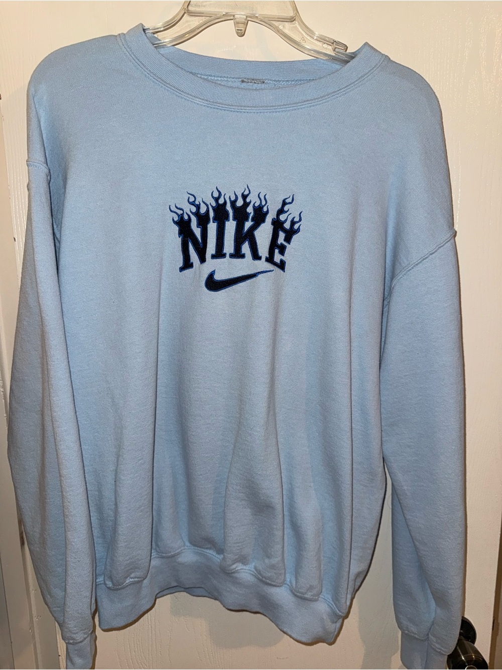 Nike Light Blue Crewneck Sweatshirt with Navy Flame Logo